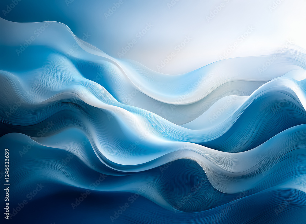 Poster abstract flowing waves in shades of blue and white create a calming and serene feel. smooth, fluid d