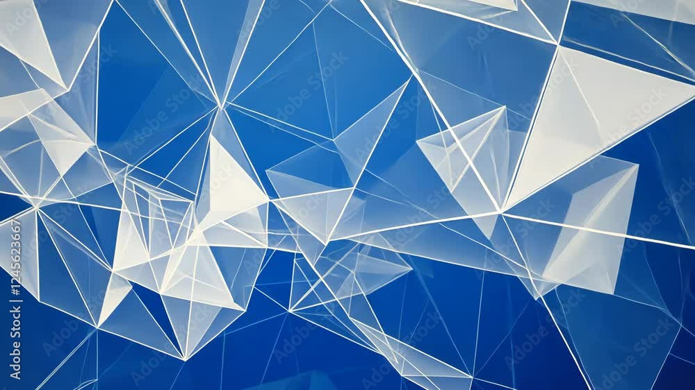 Poster abstract geometric shapes transition on blue background with dynamic triangular patterns