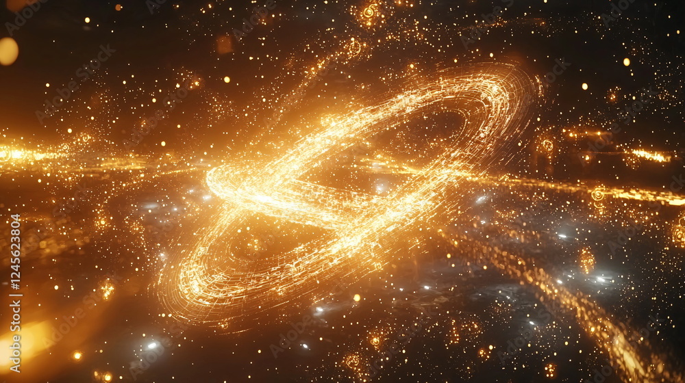 Aufkleber glittering galaxy rotating in a sea of shimmering stardust with luminous rings and celestial light, 