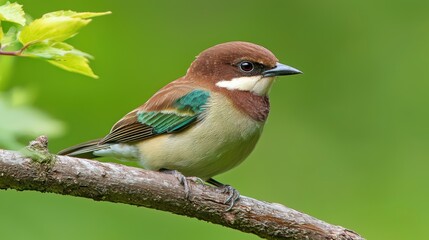 Fototapeta premium Colorful bird perched on branch forest wildlife photography natural habitat close-up avian beauty