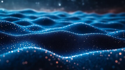 Abstract Blue Glittering Waves Digital Landscape