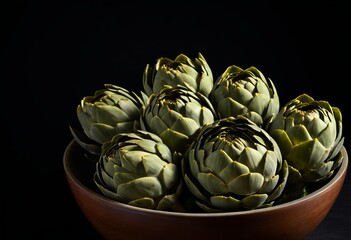 Fototapeta premium Close-up of artichoke in a large bowl against a black background