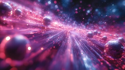 Obraz premium Purple and blue cosmic background with vibrant orbs and light pulses creating a futuristic atmosphere