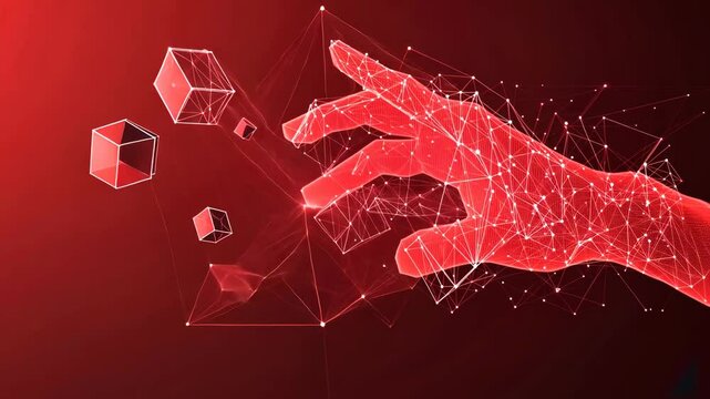 Futuristic hand interaction with digital cubes in virtual reality space