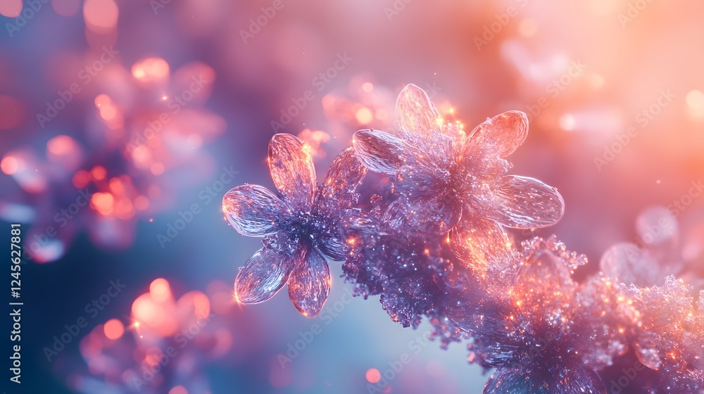 Aufkleber close up of a flower with blurred background and cosmic art renderings illustrating intricate patter