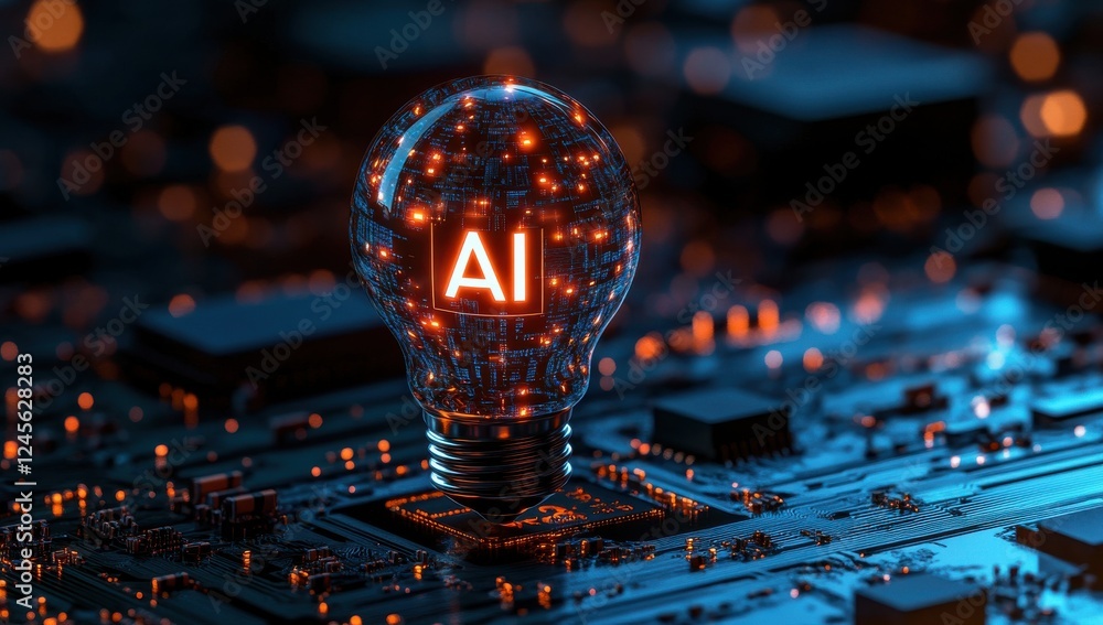 Aufkleber futuristic light bulb with ai concept illuminating circuit board, symbolizing innovation in technolo
