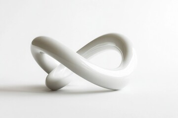 White Glossy Mobius Strip Sculpture on White Background