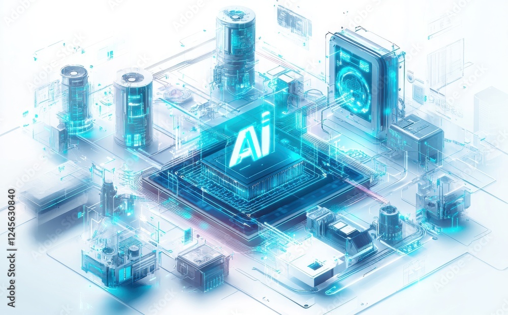Poster futuristic representation of artificial intelligence concept with technology elements and digital ar