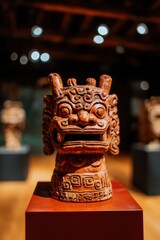 Obraz premium Intricate Carved Terracotta Dragon Head Statue