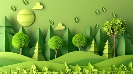 Green eco friendly environment and ecology concept paper art style background
