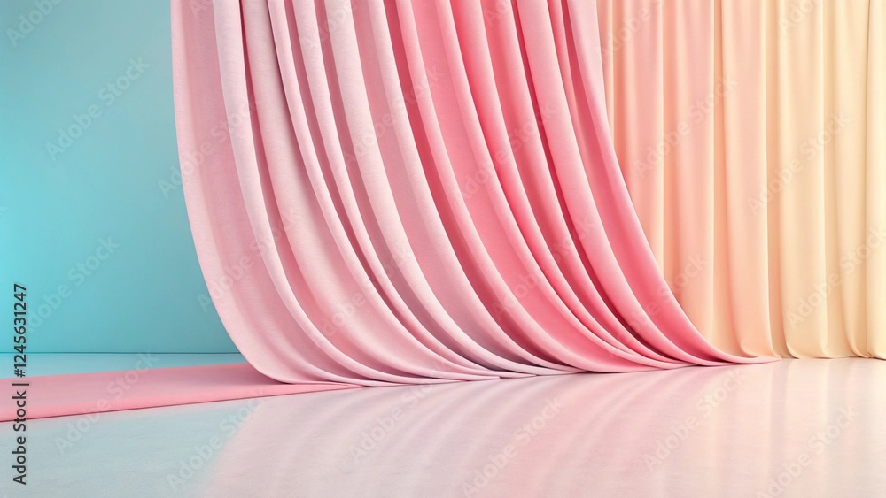 Poster A pink and blue abstract background with curved lines, modern flowing pattern in pastel tones, smooth texture design, fluid gradient backdrop for creative digital art and graphic projects.