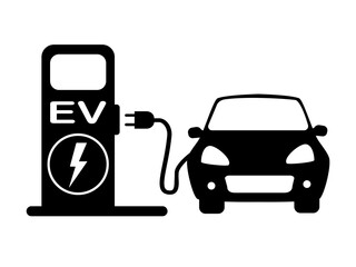 Transport Charger Silhouette Icon Set. Electric Car Recharge Black. Eco Electro Energy for EV. Charge Station Glyph Pictogram. Electric Car Charger. Isolated Vector Illustration.