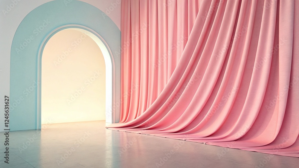Poster A pink and blue abstract background with curved lines, modern flowing pattern in pastel tones, smooth texture design, fluid gradient backdrop for creative digital art and graphic projects.