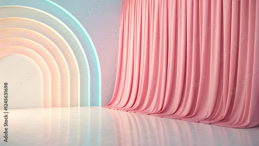 Poster A pink and blue abstract background with curved lines, modern flowing pattern in pastel tones, smooth texture design, fluid gradient backdrop for creative digital art and graphic projects.