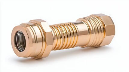 Precision-Engineered Golden Metallic Connector with Threaded Ends and Mesh Detail
