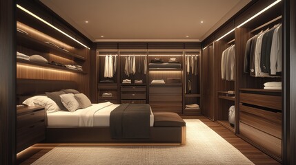 A minimalist closet with neatly arranged clothing after organizing.