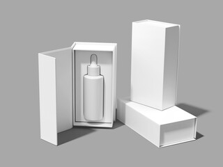 Serum Dropper Bottle and Box Packaging Mockup 3D Rendering