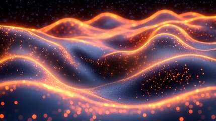 Glowing Particles Form Abstract Wavy Landscape