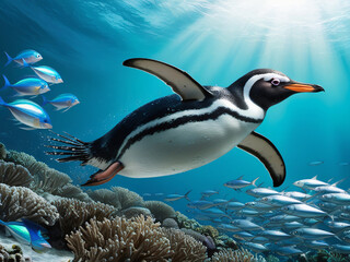 Naklejka premium penguin in the ocean