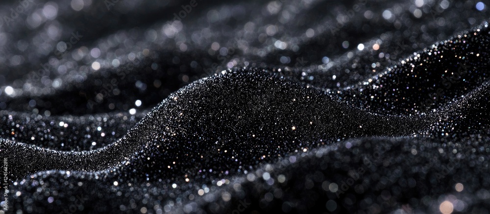 Aufkleber elegant close-up of shimmering black velvet fabric with glistening particles, showcasing soft waves 