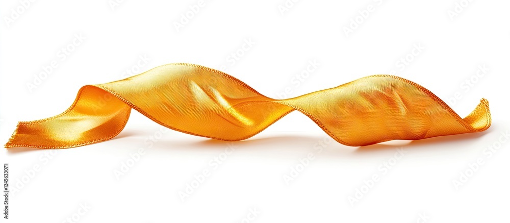 Poster sleek golden ribbon gracefully undulating across a clean white background, showcasing soft curves an