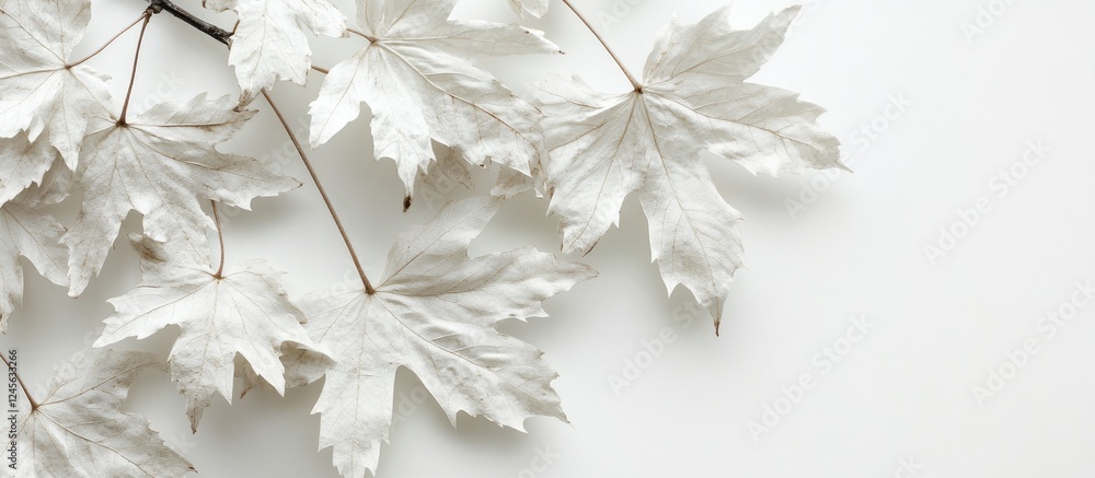 Poster white maple leaves arranged in a natural layout on a clean white background showcasing intricate lea