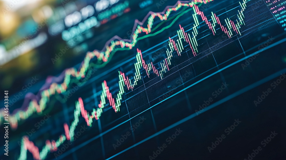 Poster stock market analysis displaying vibrant candlestick patterns on a transparent background for visual