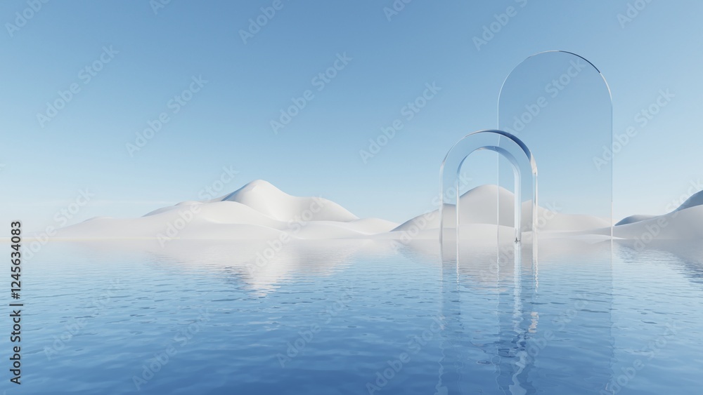 Poster 3d illustration of abstract minimal architecture background, geometric architectural with glass or a