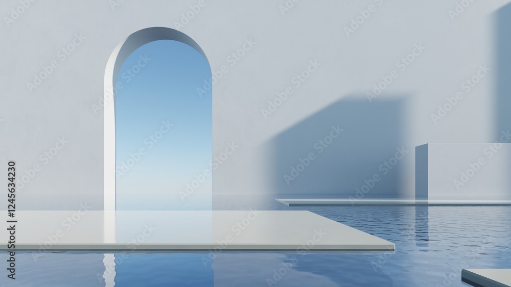 Poster 3d illustration of abstract minimal architecture background, geometric architectural with glass or a