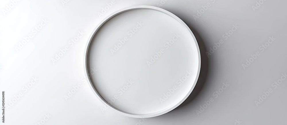 Poster round white empty frame centered on a light gray background, offering a blank space for creative des