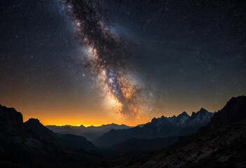 Fototapeta premium Majestic Night Sky Over Mountain Peaks Illuminated by the Milky Way. Generative AI