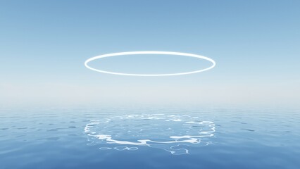 3d illustration of abstract minimal geometry background, geometric architectural with glass design on water surface