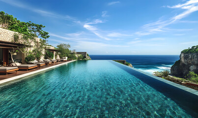 Obraz premium Sparkling Infinity Pool with Clear Emerald Waters for a Refreshing Escape