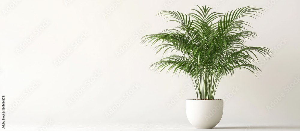 Aufkleber Mantra Palm in a white pot centered in front of a clean white background with lush green leaves creating a serene and fresh ambiance for plant lovers
