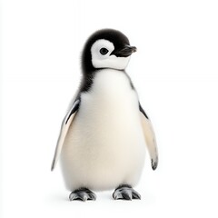 Fototapeta premium Adorable Fluffy Baby Penguin Chick on White Background