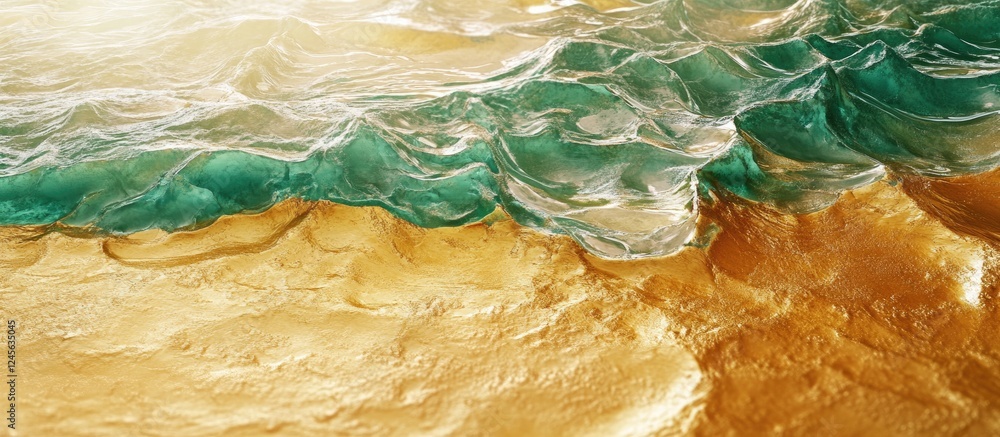 Aufkleber emerald waves gently roll over shimmering golden sand creating a vibrant contrast between deep green
