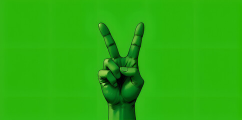 Obraz premium Green Hand Peace Sign Gesture
