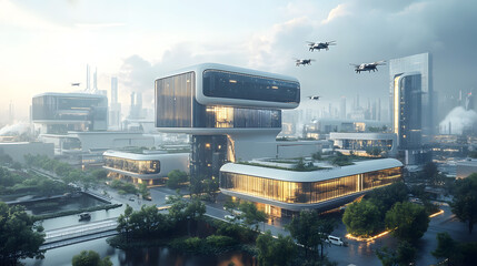 Fototapeta premium view of the city of the city in industry 5.0