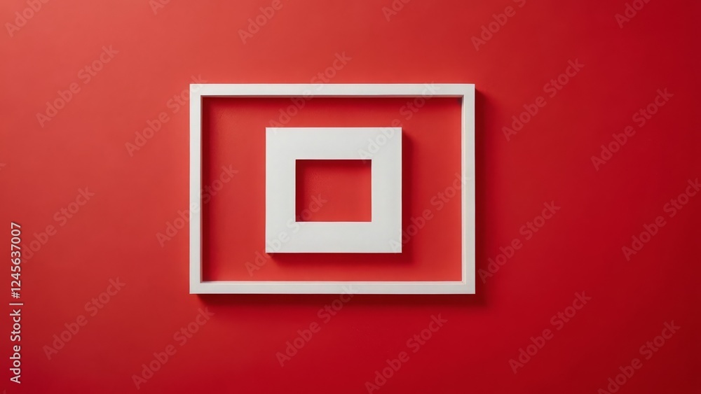 Poster contemporary white frames with a nested square on a bold red background, ideal for artistic displays