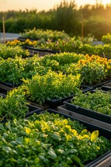 Obraz premium Golden Hour Illumination on a Rooftop Garden of Lush Greens