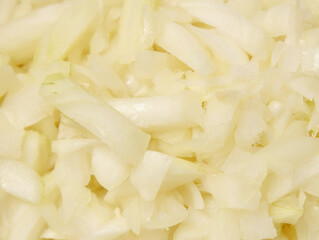 A close up of white onion pieces