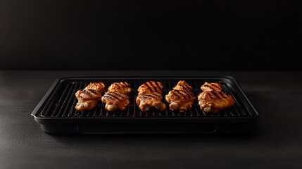 Grilled Chicken Wings on a Black Grilling Pan