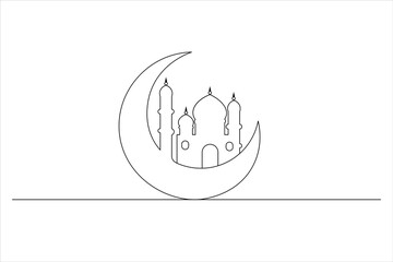 Islamic icon one line drawing of isolated continuous moon outline vector illustration