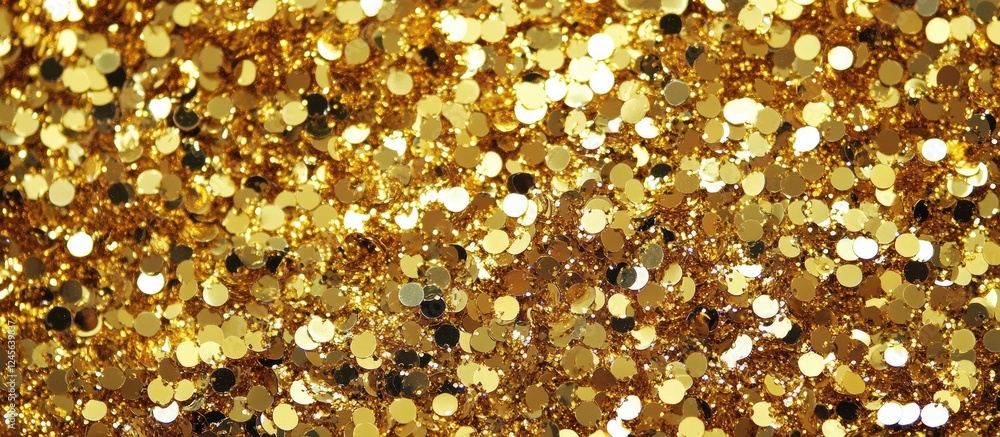 Aufkleber shimmering gold confetti with sparkling sequins in a vibrant spread, ideal for enhancing festive cel