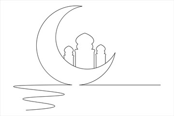 Islamic icon one line drawing of isolated continuous moon outline vector illustration