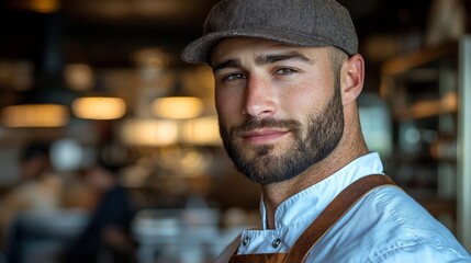 Obraz premium Culinary action chef portrait in restaurant professional setting