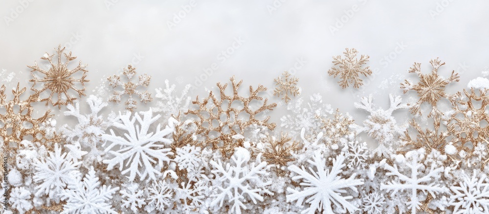Poster elegant christmas holiday background featuring white and gold snowflakes arranged at the top with a 