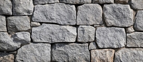 Fototapeta premium Textured gray stone wall tiles with smooth square panels arranged in a rustic pattern ideal for enhancing elegance and versatility in various designs.