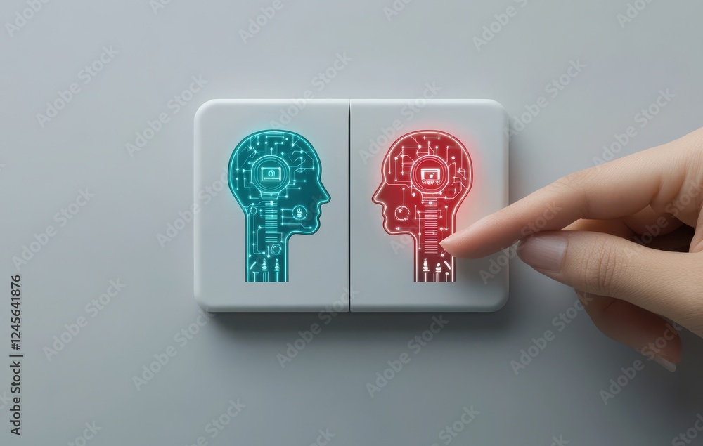 Poster human interaction with artificial intelligence concept in digital art depicting connections between 