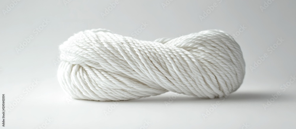 Poster White knitting thread positioned centrally on a pure white background showcasing texture and softness with a minimalist aesthetic for creative projects